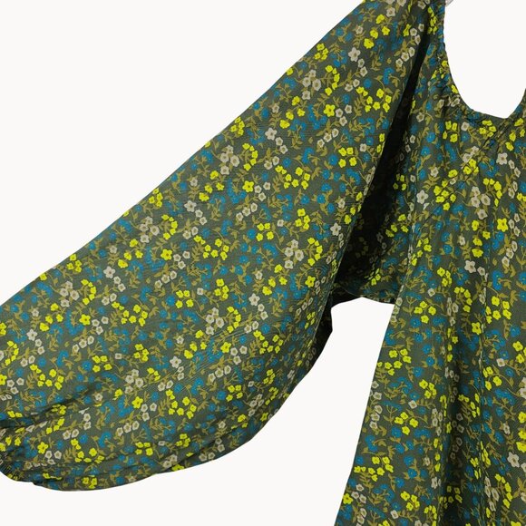 Dainty Floral Cottage Boho Cabincore Cold Shoulder Blouse Prana Green Yellow XL - Picture 3 of 10